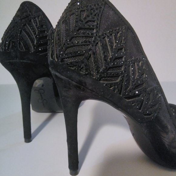 JESSICA SIMPSON 7 BLACK MESH SPARKLY RHINESTONE STILETTO HEELS holiday Christmas - Picture 10 of 16